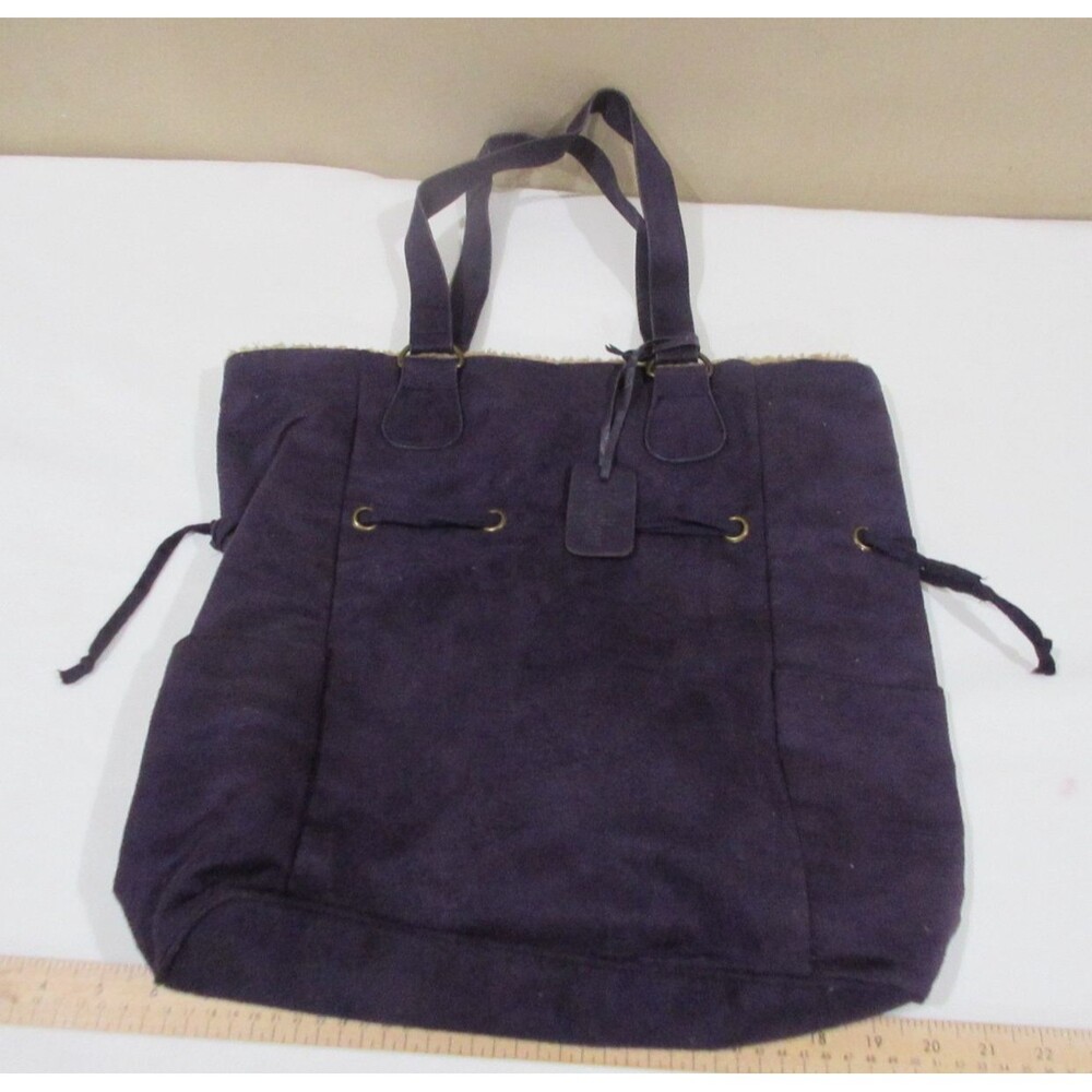 Neiman Marcus Tote Handbag Purple Suede Sherpa Edge 15x13" Y2K
